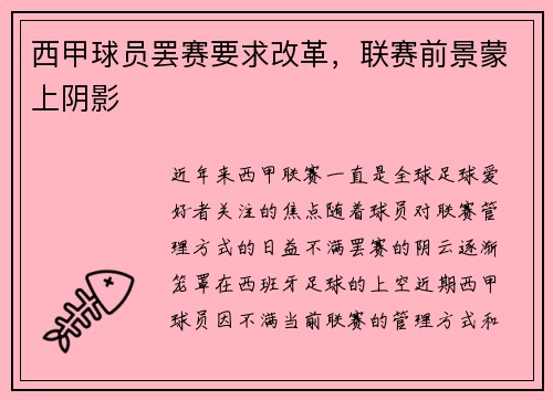 西甲球员罢赛要求改革，联赛前景蒙上阴影