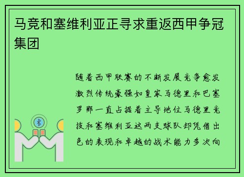 马竞和塞维利亚正寻求重返西甲争冠集团