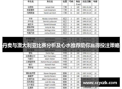 丹麦与澳大利亚比赛分析及心水推荐助你赢得投注策略